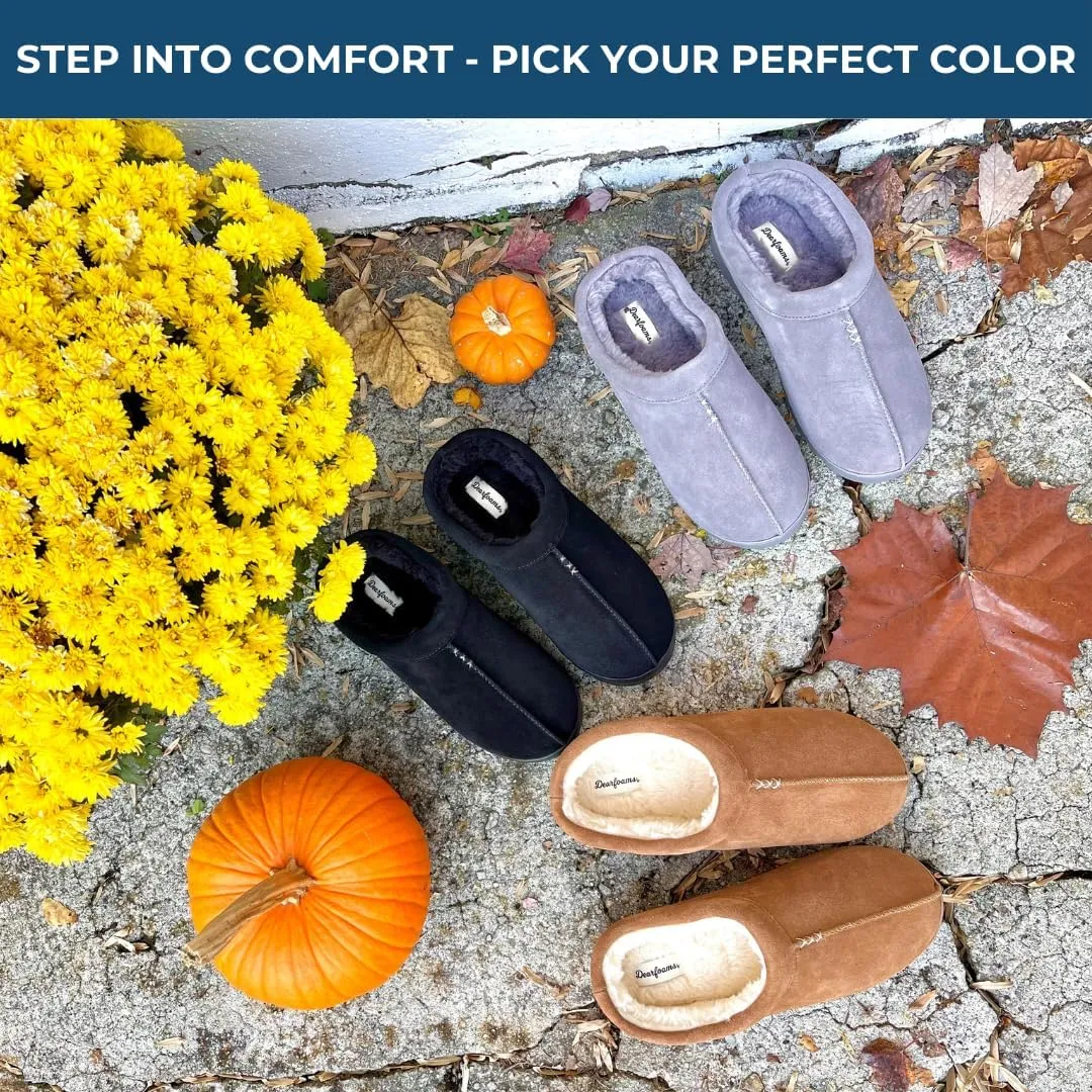Dearfoams Women's Suede Indoor Outdoor Slip on Memory Foam House Doreen Clog Slippers
