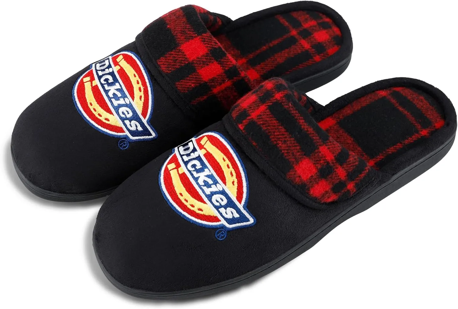 Dickies Men's Slide-on Memory Foam Scuff Slipper with Embroidered Logo-Indoor/Outdoor Sole