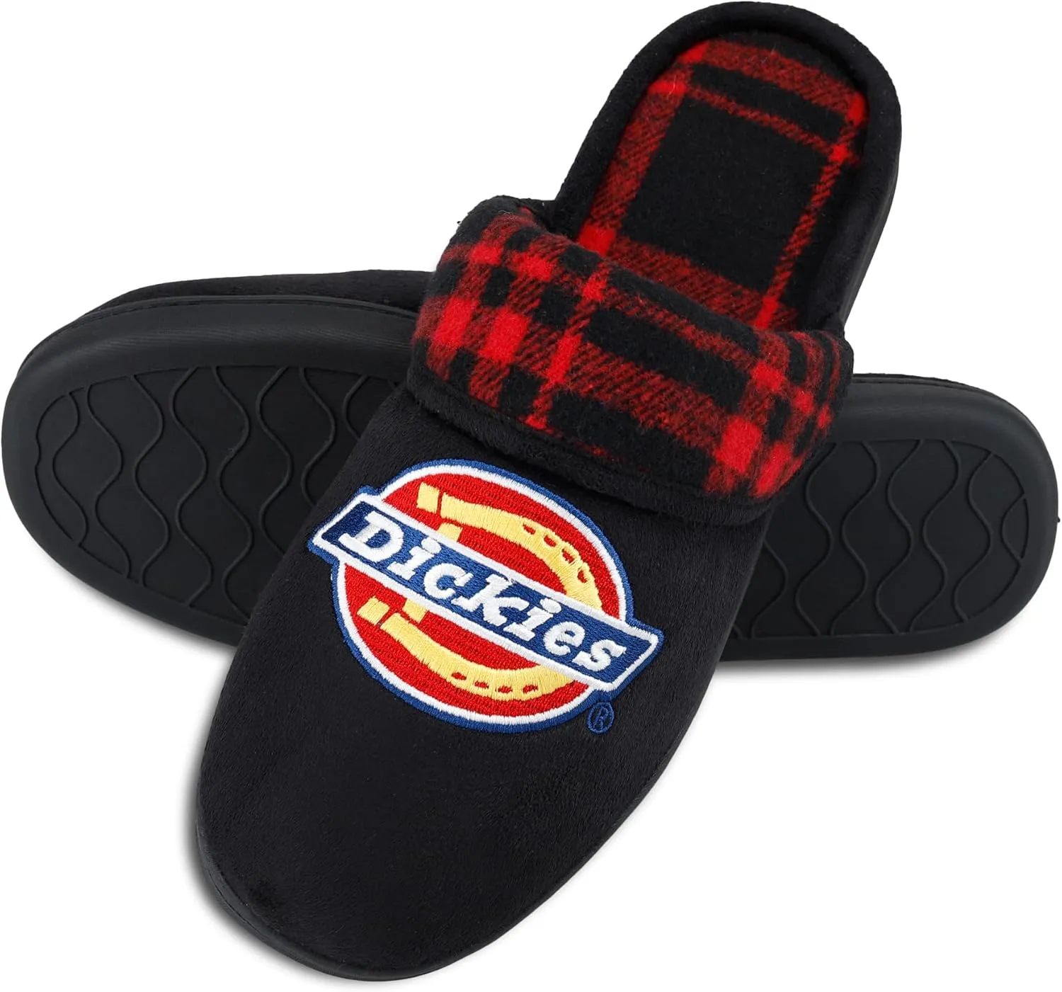 Dickies Men's Slide-on Memory Foam Scuff Slipper with Embroidered Logo-Indoor/Outdoor Sole