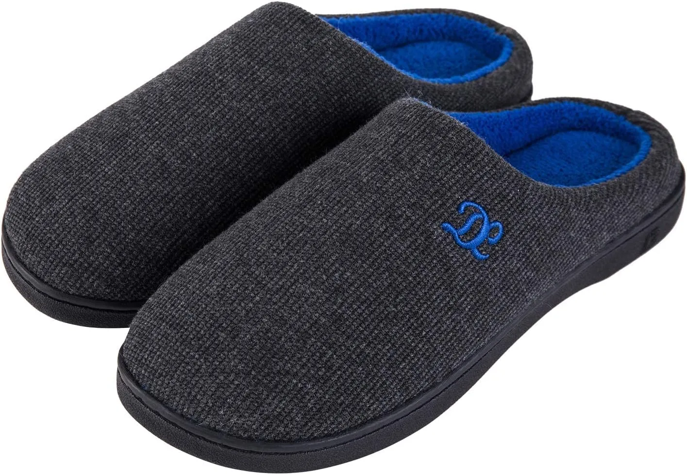 DL Mens Memory Foam Slippers - Comfortable House Slippers For Men, Indoor Outdoor, Closed Toe Black Gray Navy