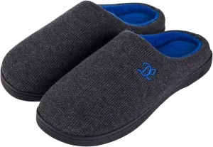 DL Mens Memory Foam Slippers - Comfortable House Slippers For Men, Indoor Outdoor, Closed Toe Black Gray Navy