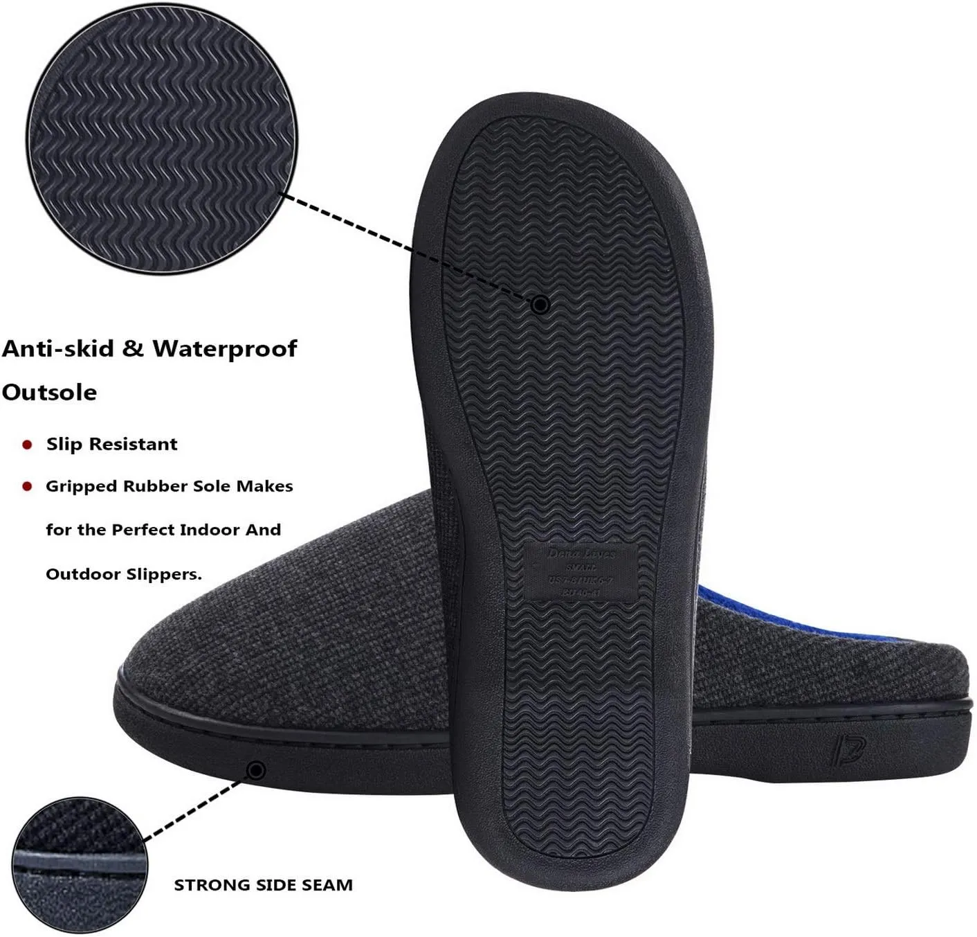 DL Mens Memory Foam Slippers - Comfortable House Slippers For Men, Indoor Outdoor, Closed Toe Black Gray Navy