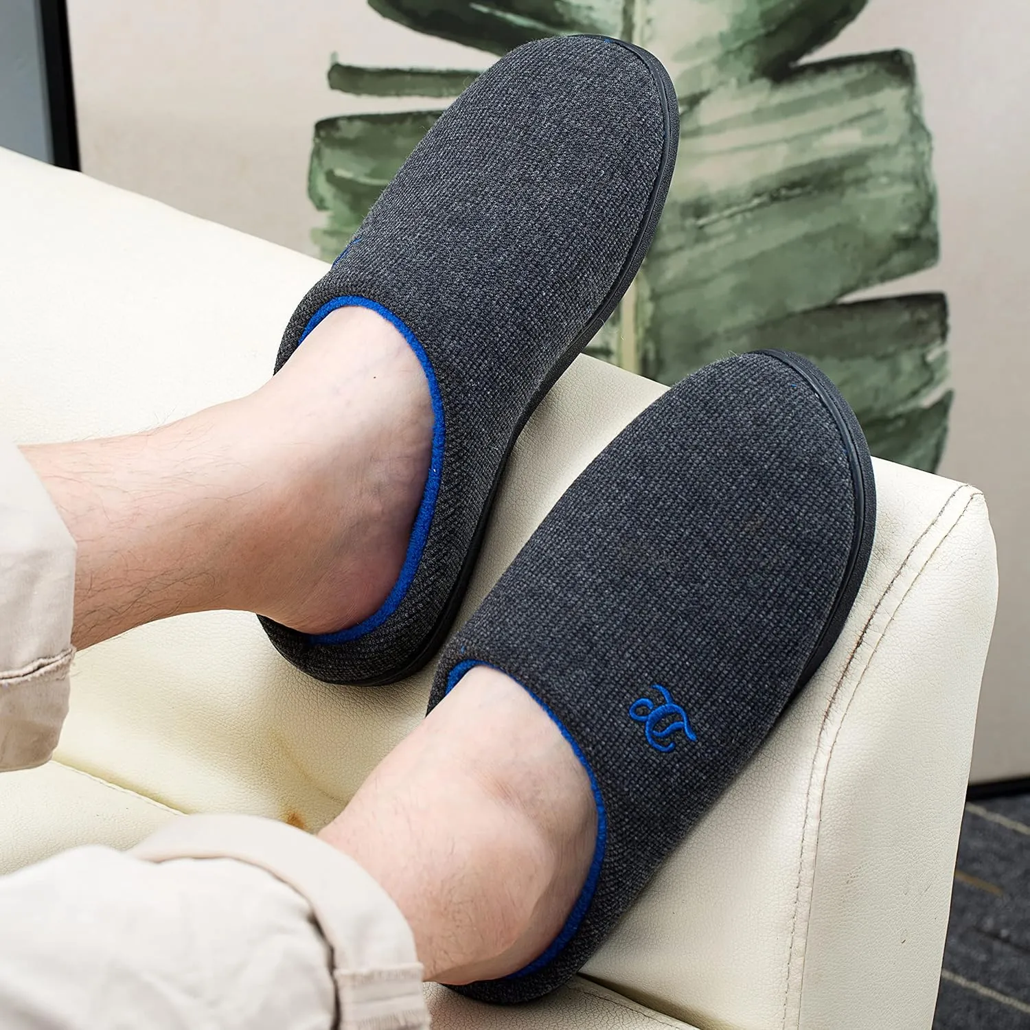 DL Mens Memory Foam Slippers - Comfortable House Slippers For Men, Indoor Outdoor, Closed Toe Black Gray Navy