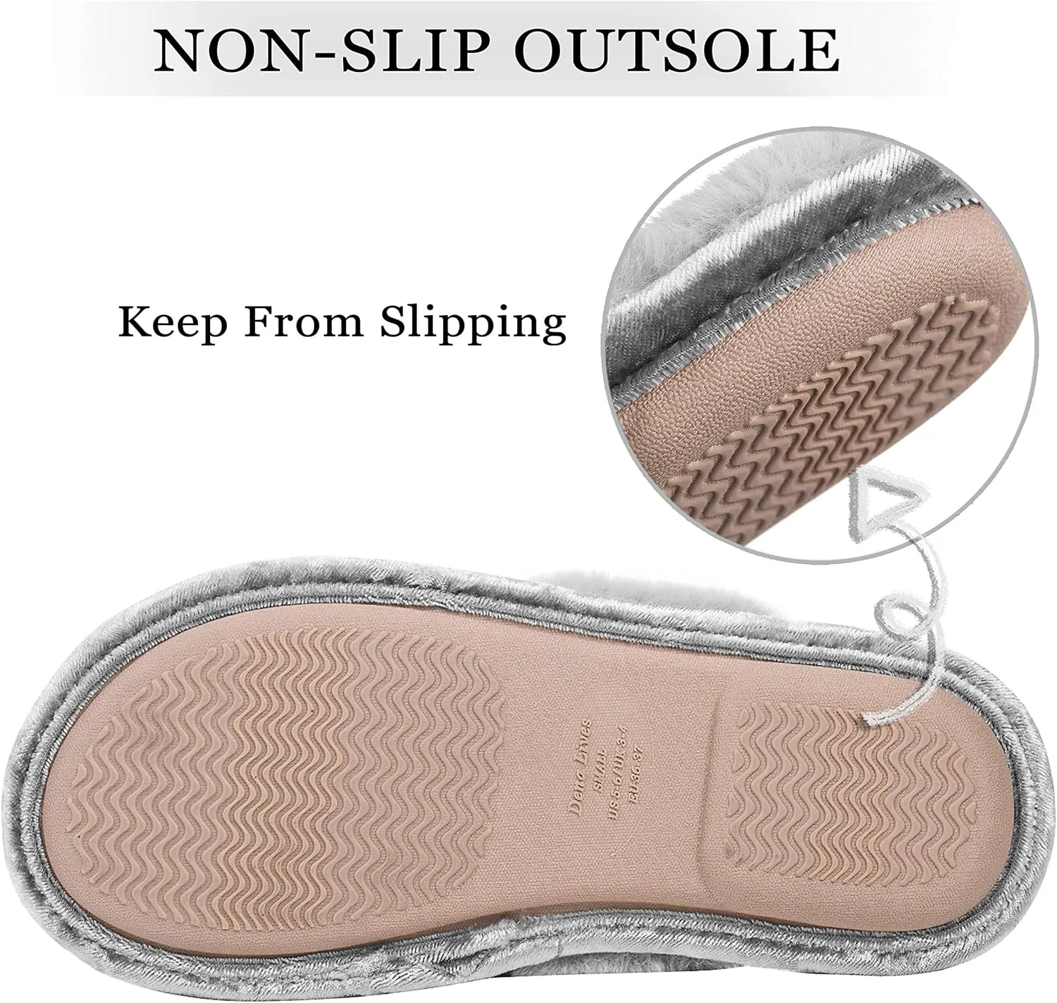 DL Womens Fluffy Velvet Slip on Scuff Slippers for Women Indoor, Warm Furry Ladies Bedroom Slippers with Non Slip Outsole Pink Gray Size 5-6, 7-8, 9-10