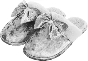 DL Womens Fluffy Velvet Slip on Scuff Slippers for Women Indoor, Warm Furry Ladies Bedroom Slippers with Non Slip Outsole Pink Gray Size 5-6, 7-8, 9-10