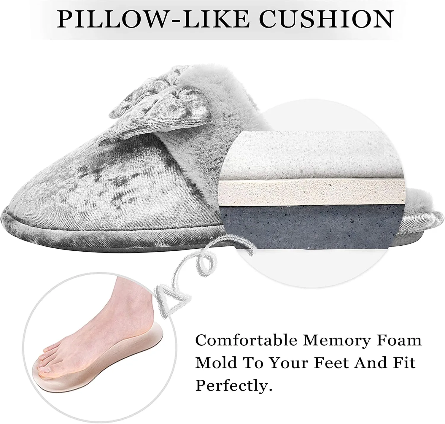 DL Womens Fluffy Velvet Slip on Scuff Slippers for Women Indoor, Warm Furry Ladies Bedroom Slippers with Non Slip Outsole Pink Gray Size 5-6, 7-8, 9-10