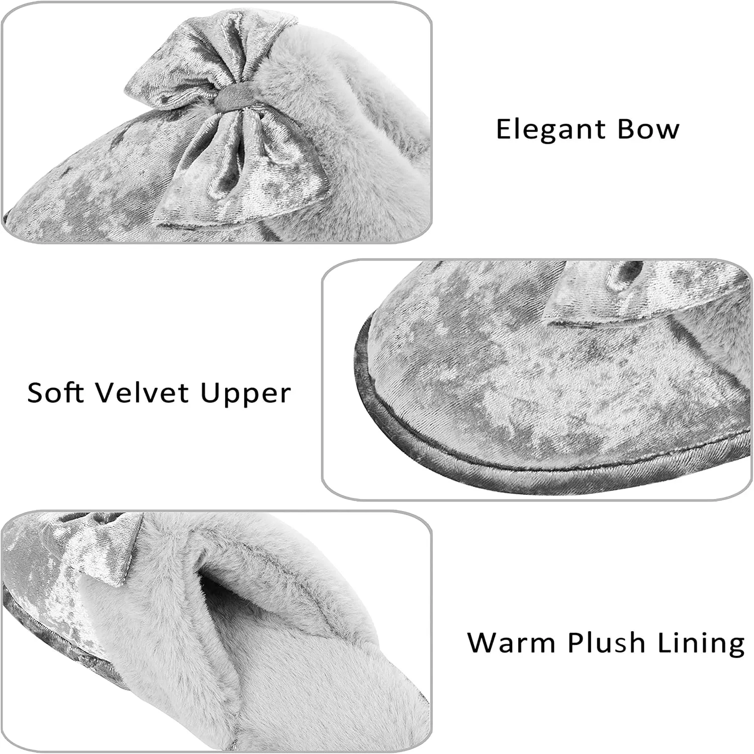 DL Womens Fluffy Velvet Slip on Scuff Slippers for Women Indoor, Warm Furry Ladies Bedroom Slippers with Non Slip Outsole Pink Gray Size 5-6, 7-8, 9-10