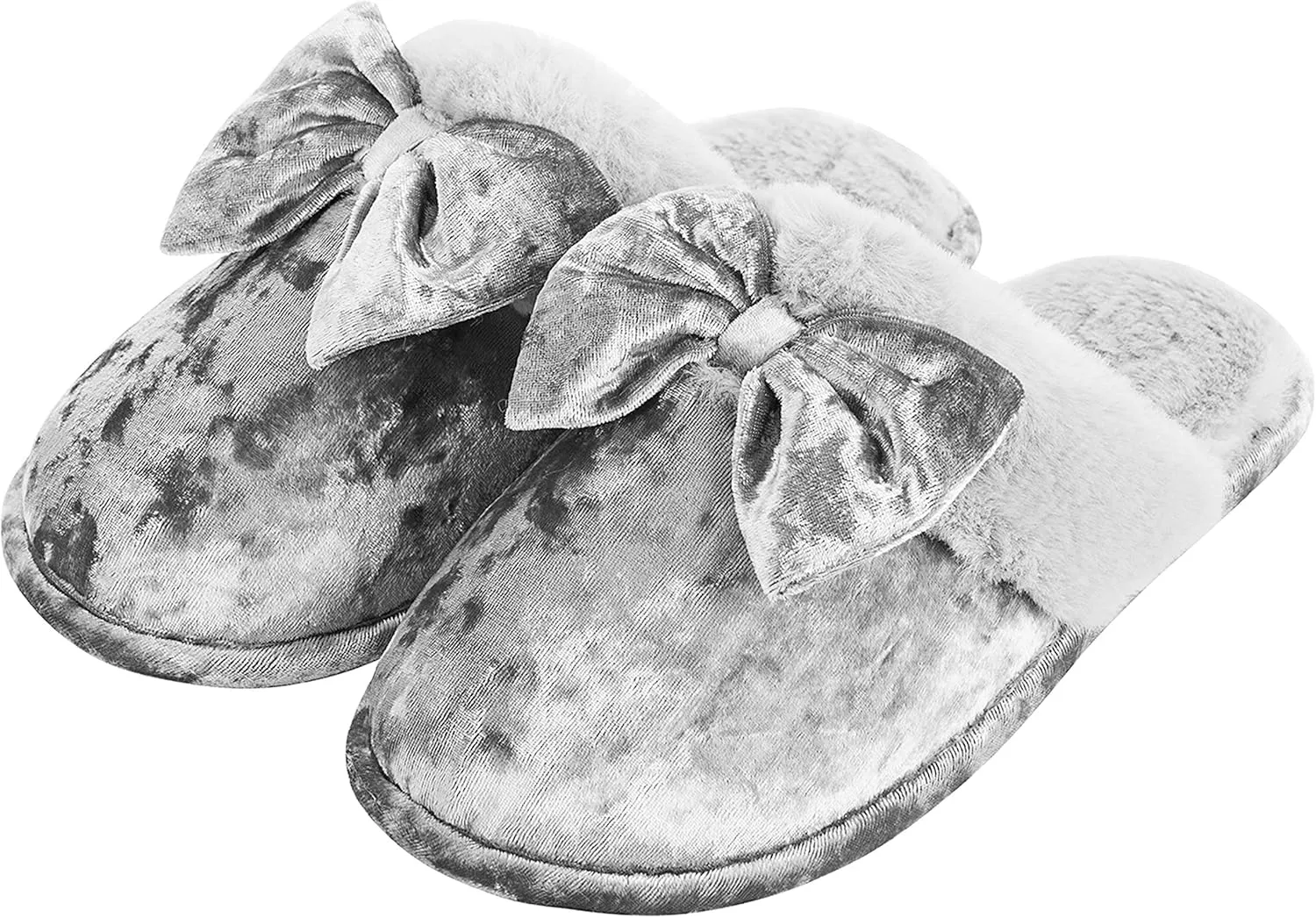 DL Womens Fluffy Velvet Slip on Scuff Slippers for Women Indoor, Warm Furry Ladies Bedroom Slippers with Non Slip Outsole Pink Gray Size 5-6, 7-8, 9-10