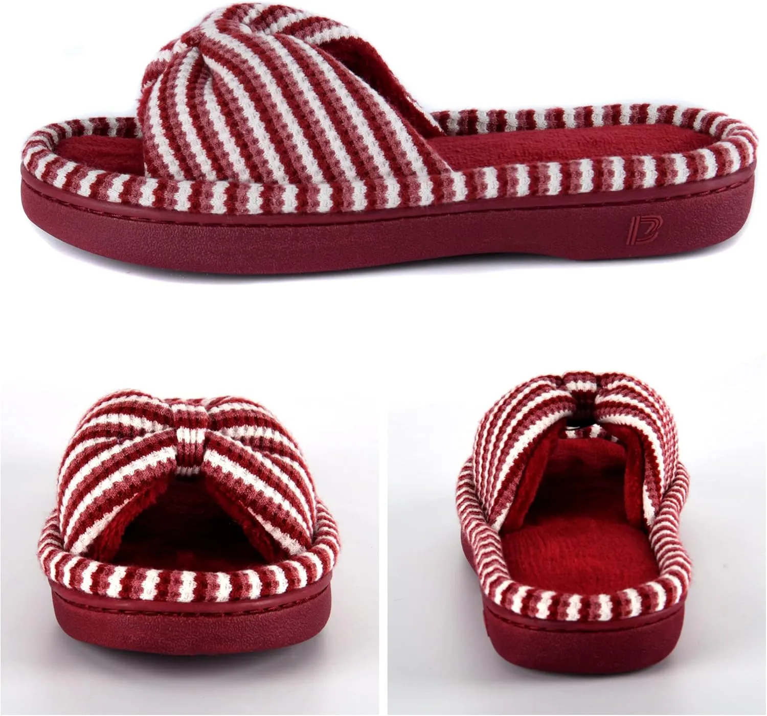 DL Women's Memory Foam Open Toe Slide Slippers with Cute Bow and Cozy Terry Lining, Slip-on House Shoes Spa Mules Sandals with Indoor Outdoor Rubber Sole