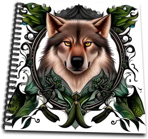 Drawing Book 8 x 8 inch - A Timber Wolf Surrounded by Ladys Slipper Minnesota State Tattoo Art Acrylic Painting - Minnesota Emblem