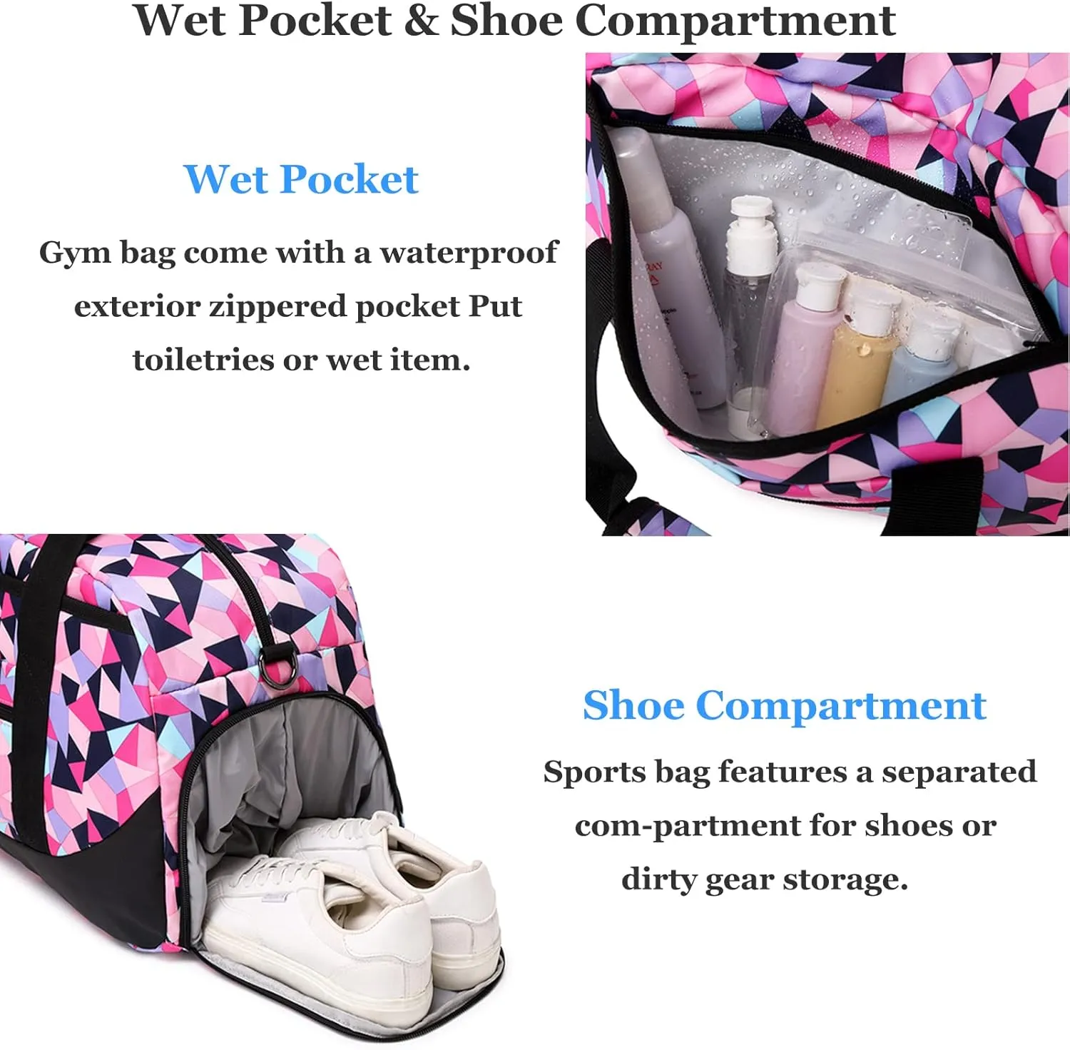 Duffle Bag for Girls Teens Sport Gym Bag Women Weekender Carry On Overnight Bag Workout Duffel with Shoe Compartment and Wet Pocket