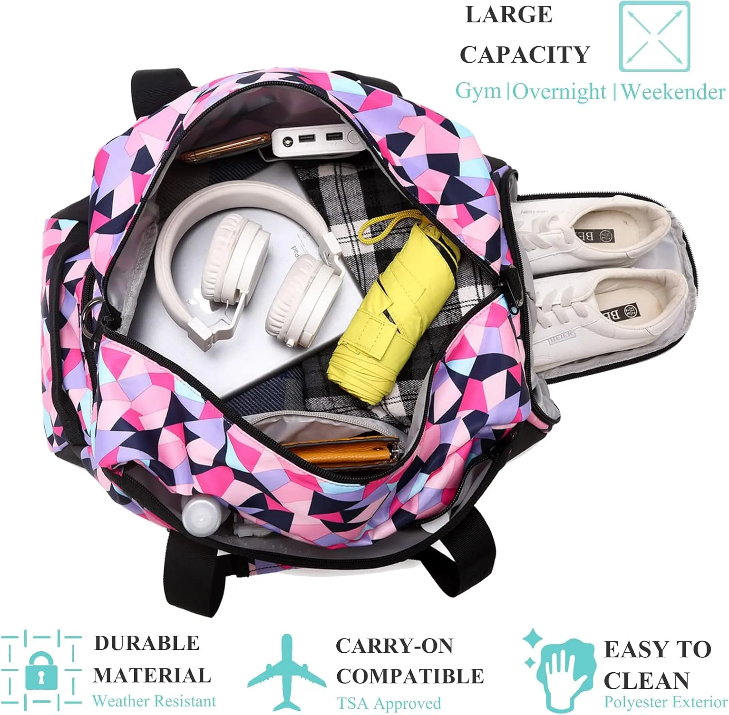 Duffle Bag for Girls Teens Sport Gym Bag Women Weekender Carry On Overnight Bag Workout Duffel with Shoe Compartment and Wet Pocket