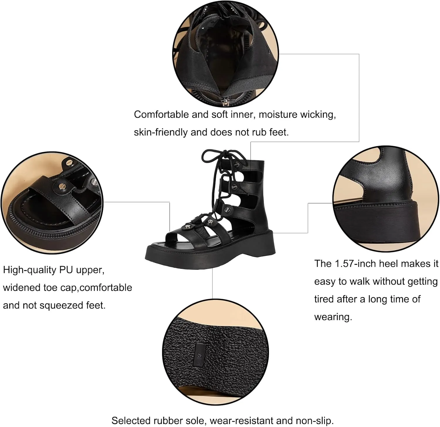 EFTCAL Women's Lace Up Thick Sole High Top Roman Sandals,Open Toe Cutout Breathable Comfortable Flat Casual Fashion Leather Sexy Gladiator Sandal