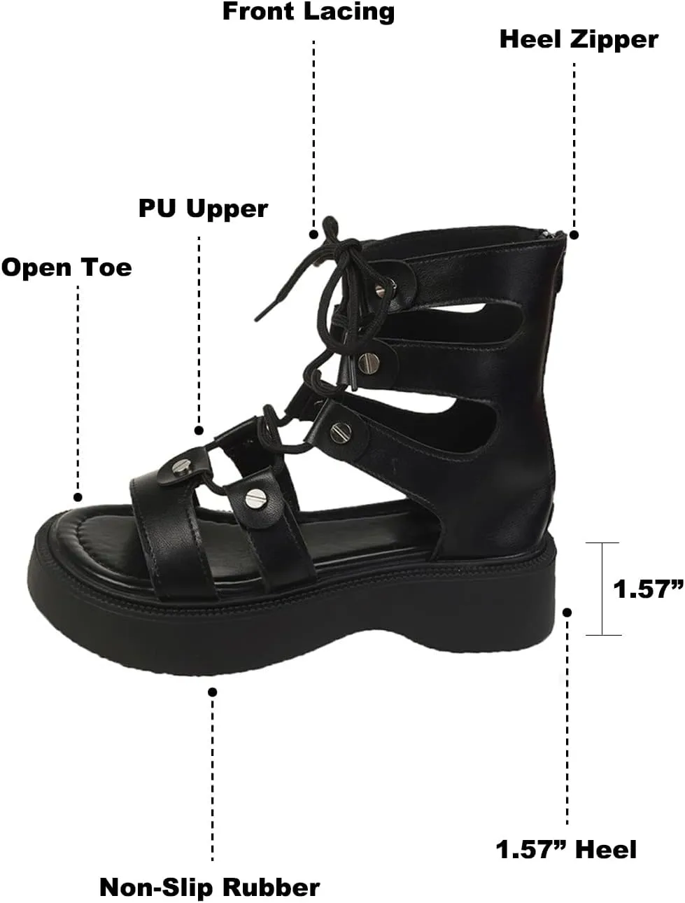 EFTCAL Women's Lace Up Thick Sole High Top Roman Sandals,Open Toe Cutout Breathable Comfortable Flat Casual Fashion Leather Sexy Gladiator Sandal