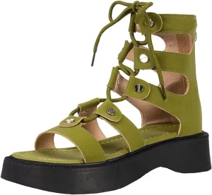 EFTCAL Women's Lace Up Thick Sole High Top Roman Sandals,Open Toe Cutout Breathable Comfortable Flat Casual Fashion Leather Sexy Gladiator Sandal