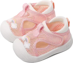 ESTAMICO Baby Girls' Summer Sandals Toe Protection Athletic Sports Sandal Non-Slip First Walking Shoes