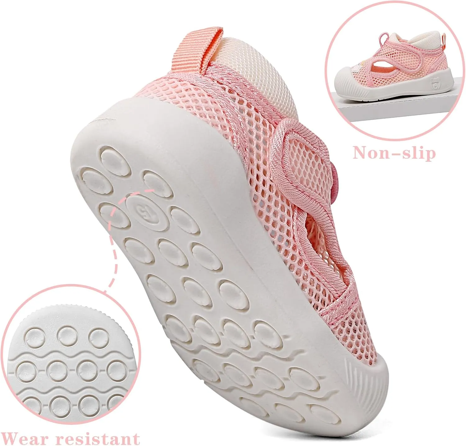 ESTAMICO Baby Girls' Summer Sandals Toe Protection Athletic Sports Sandal Non-Slip First Walking Shoes