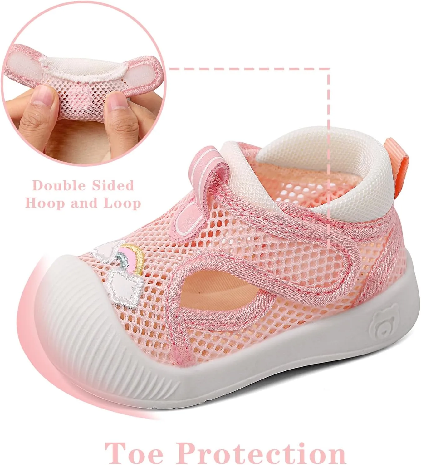 ESTAMICO Baby Girls' Summer Sandals Toe Protection Athletic Sports Sandal Non-Slip First Walking Shoes