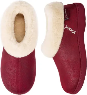 EverFoams Women's Micro Suede Cozy Memory Foam Winter Slippers with Fuzzy Faux Fur Collar and Indoor Outdoor Rubber Sole