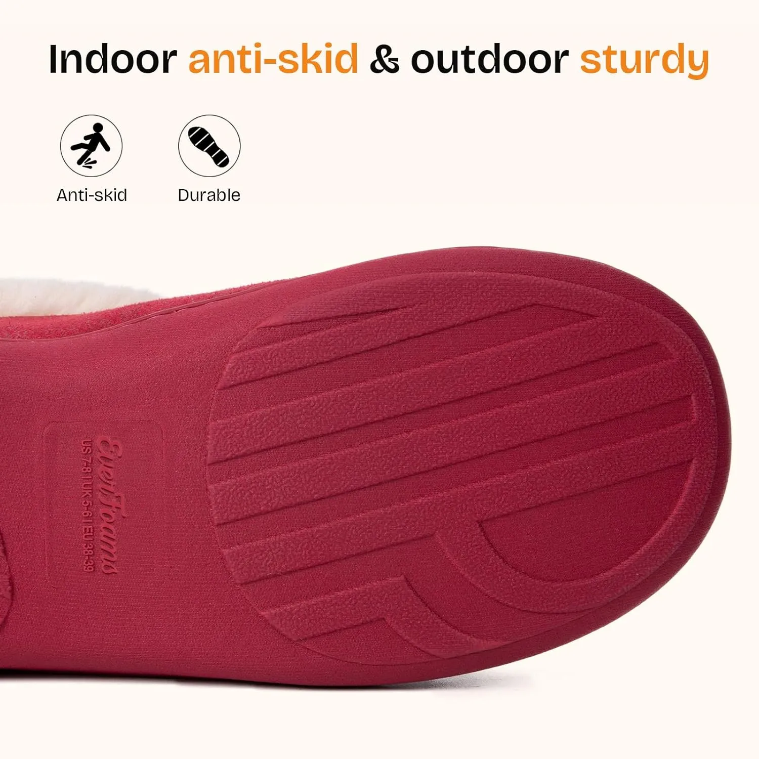 EverFoams Women's Micro Suede Cozy Memory Foam Winter Slippers with Fuzzy Faux Fur Collar and Indoor Outdoor Rubber Sole