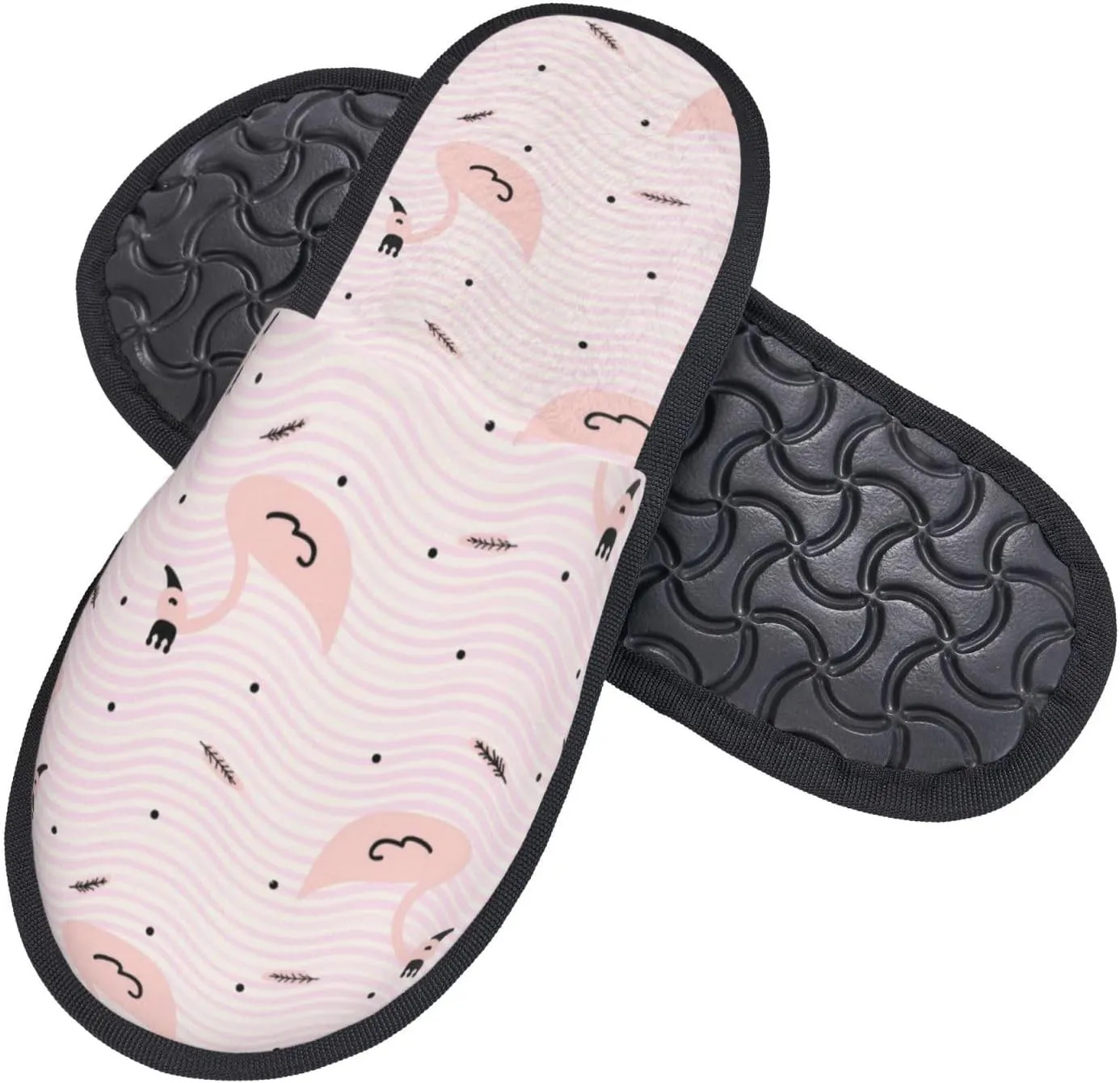 Feather Swan Pattern House Slippers for Women Men Winter Spa Slippers Indoor Soft Home Shoes Non Slip Memory Foam Slipper for Hotel Bedroom Travel