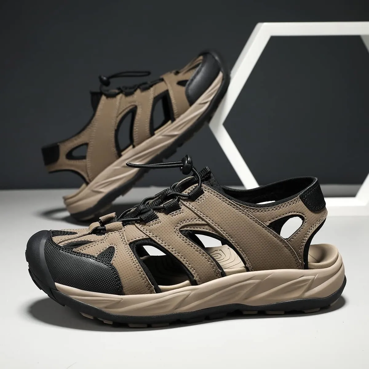 FIEEIF Hiking Sandals for Men Closed Toe Comfortable Sports Breathable Slip Resistance Athletic Sandal Walking Summer Men's Outdoor Shoes