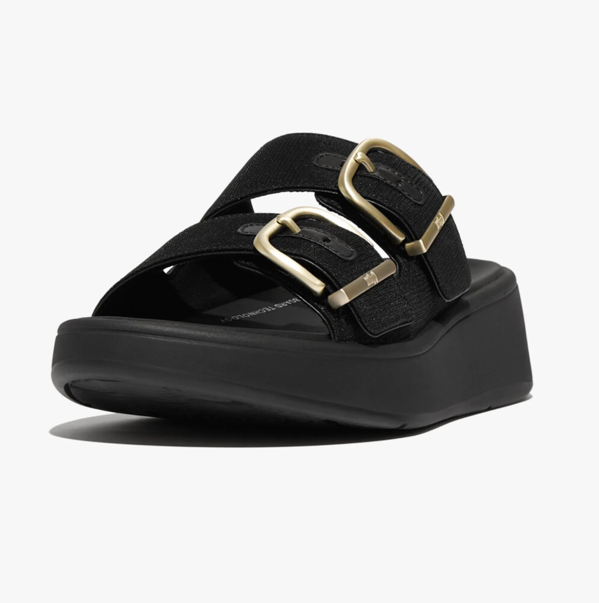 FitFlop F-MODE BUCKLE SHIMMERLUX FLATFORM TWO-BAR Womens Slides Black