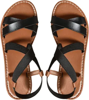 Floerns Women's Flat Sandal Criss Cross Ankle Strap Leather Slip on Summer Shoes