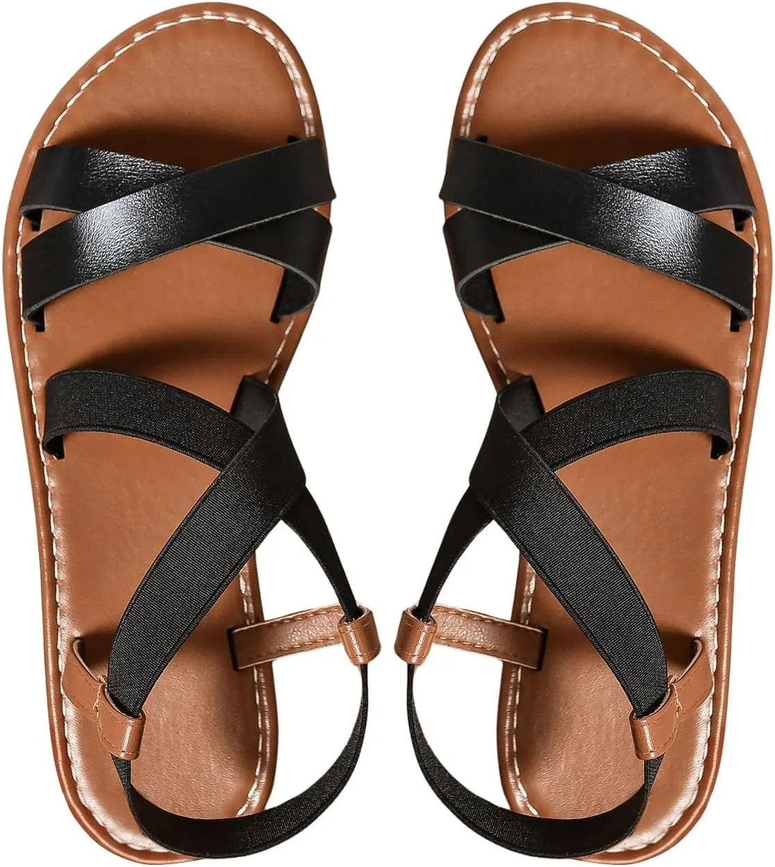 Floerns Women's Flat Sandal Criss Cross Ankle Strap Leather Slip on Summer Shoes