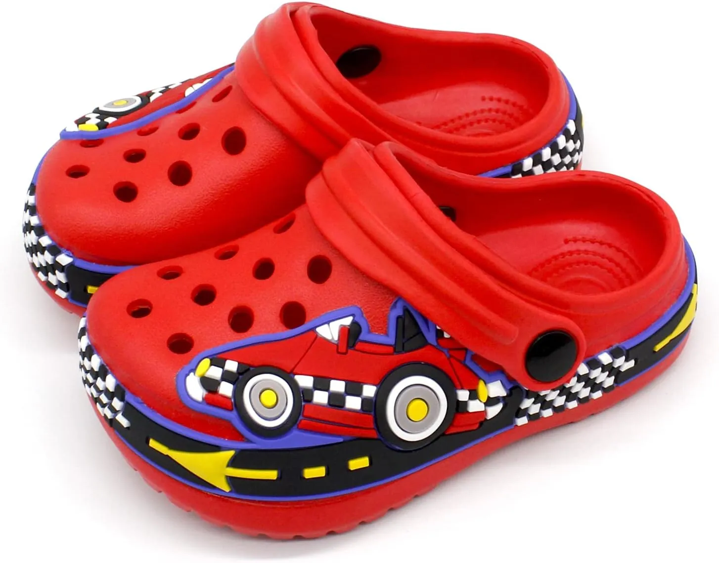 FolHaoth Toddlers Cute Cartoon Excavator Racecar Pattern Boys Girls Clogs Slip On Lightweight Breathable Kids Sandals Non Slip Indoor Outdoor Beach Pool Shower Slippers Shoes