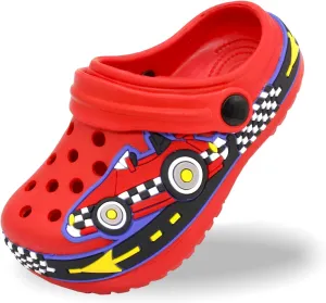 FolHaoth Toddlers Cute Cartoon Excavator Racecar Pattern Boys Girls Clogs Slip On Lightweight Breathable Kids Sandals Non Slip Indoor Outdoor Beach Pool Shower Slippers Shoes