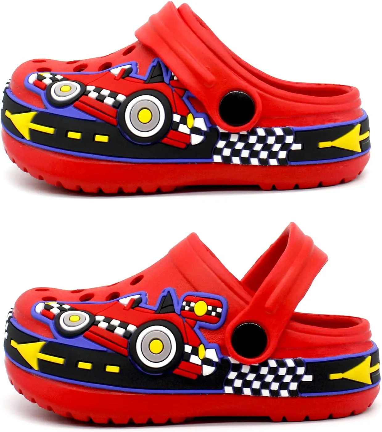 FolHaoth Toddlers Cute Cartoon Excavator Racecar Pattern Boys Girls Clogs Slip On Lightweight Breathable Kids Sandals Non Slip Indoor Outdoor Beach Pool Shower Slippers Shoes