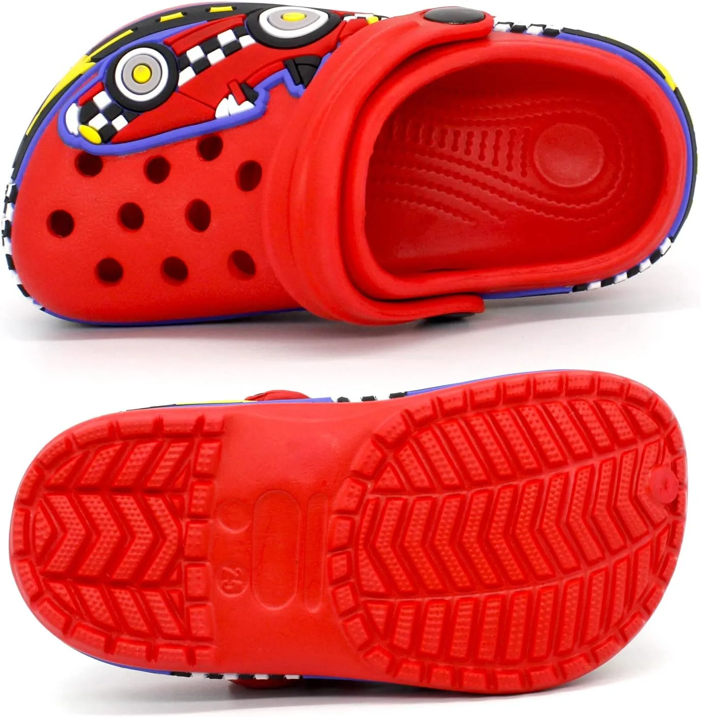 FolHaoth Toddlers Cute Cartoon Excavator Racecar Pattern Boys Girls Clogs Slip On Lightweight Breathable Kids Sandals Non Slip Indoor Outdoor Beach Pool Shower Slippers Shoes