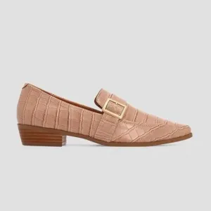 FOWT Nude Pointed Toe Buckle Closed Toe Pump Low Heel Loafer Comfy Dress Shoes