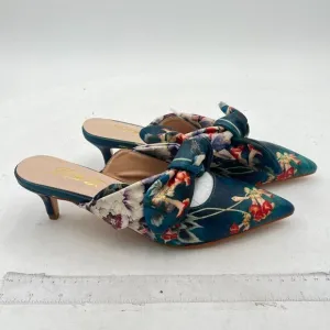 FOWT Pointed Toe Slip On Mules with Bow, Low Kitten Heel Backless Burnished