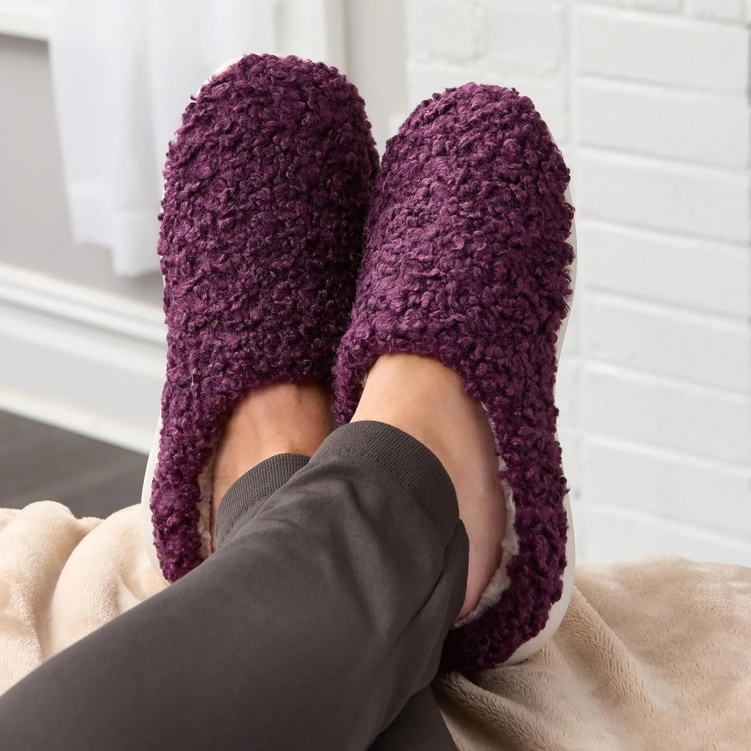 Fruit of the Loom House Slippers For Women, Memory Foam Insole, Indoor Outdoor, Comfy, Berber Loafer