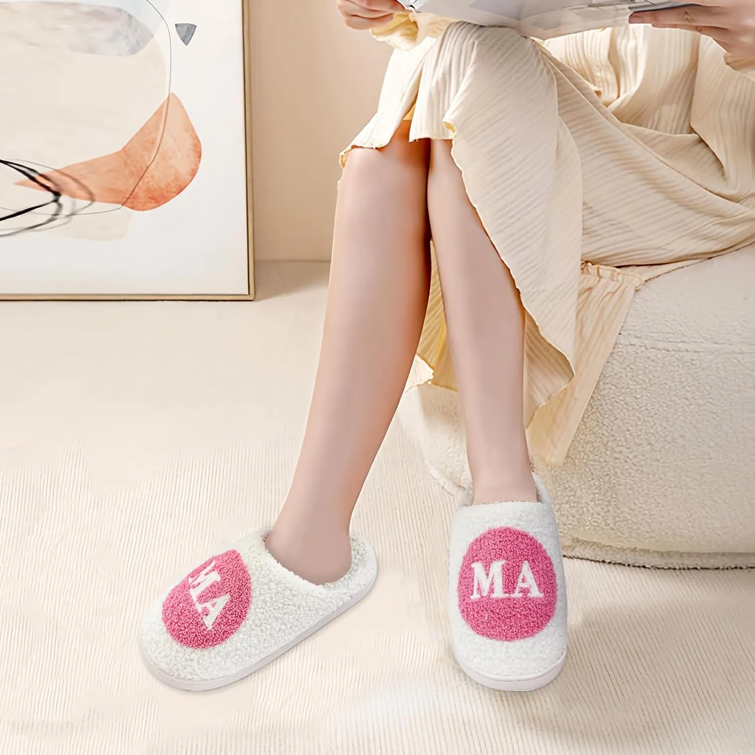 Fun Cute Mama Slippers for Women, Cute Cozy Mama Bear Slipper, Soft Plush Memory Foam Slip On Slippers House Slippers for Home Kitchen Bedroom Winter, Womens Christmas Gifts for Mom