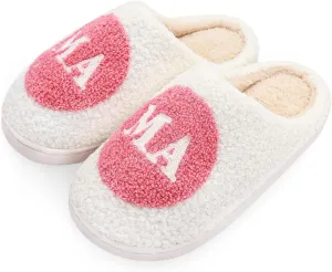 Fun Cute Mama Slippers for Women, Cute Cozy Mama Bear Slipper, Soft Plush Memory Foam Slip On Slippers House Slippers for Home Kitchen Bedroom Winter, Womens Christmas Gifts for Mom