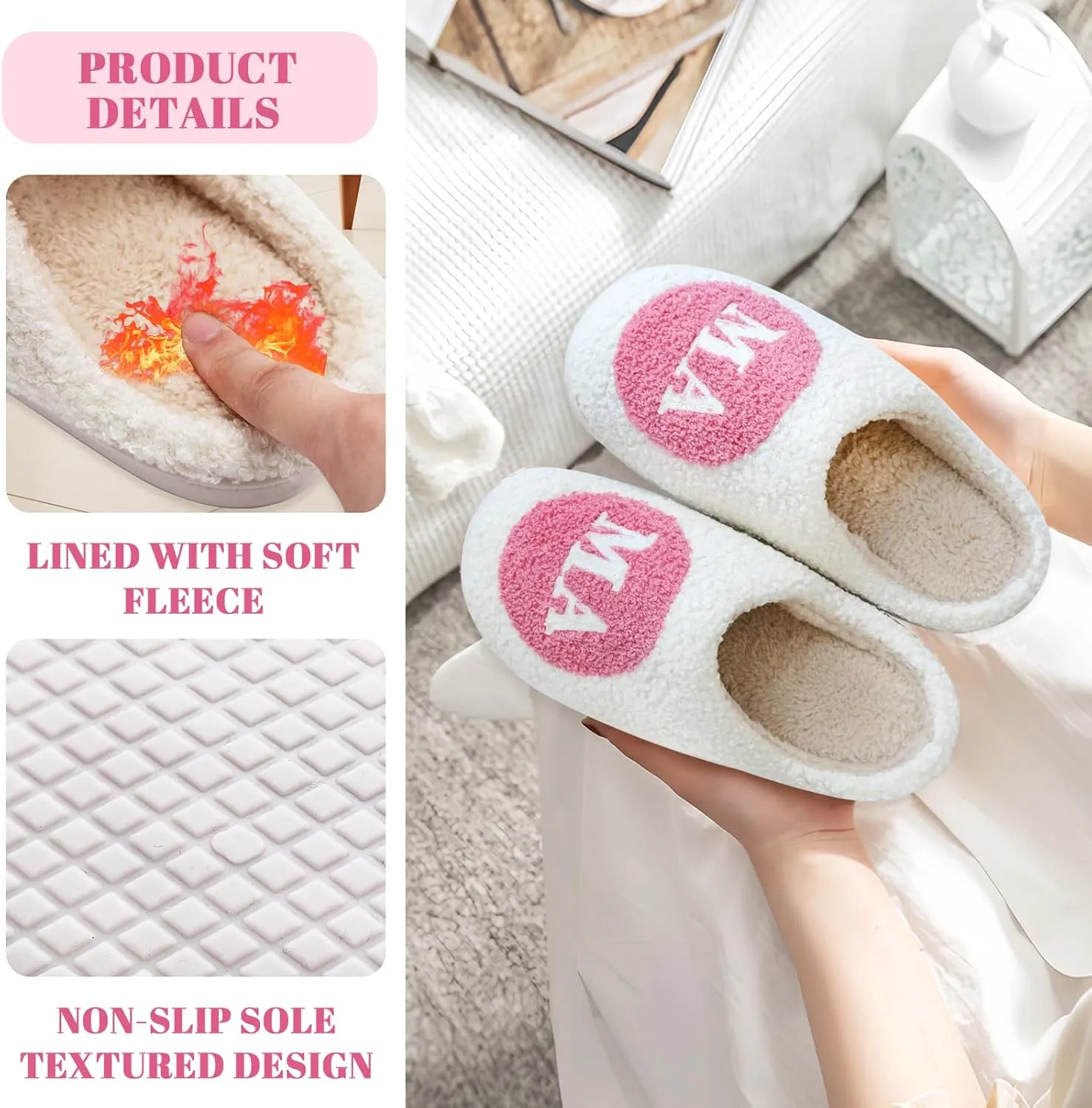 Fun Cute Mama Slippers for Women, Cute Cozy Mama Bear Slipper, Soft Plush Memory Foam Slip On Slippers House Slippers for Home Kitchen Bedroom Winter, Womens Christmas Gifts for Mom