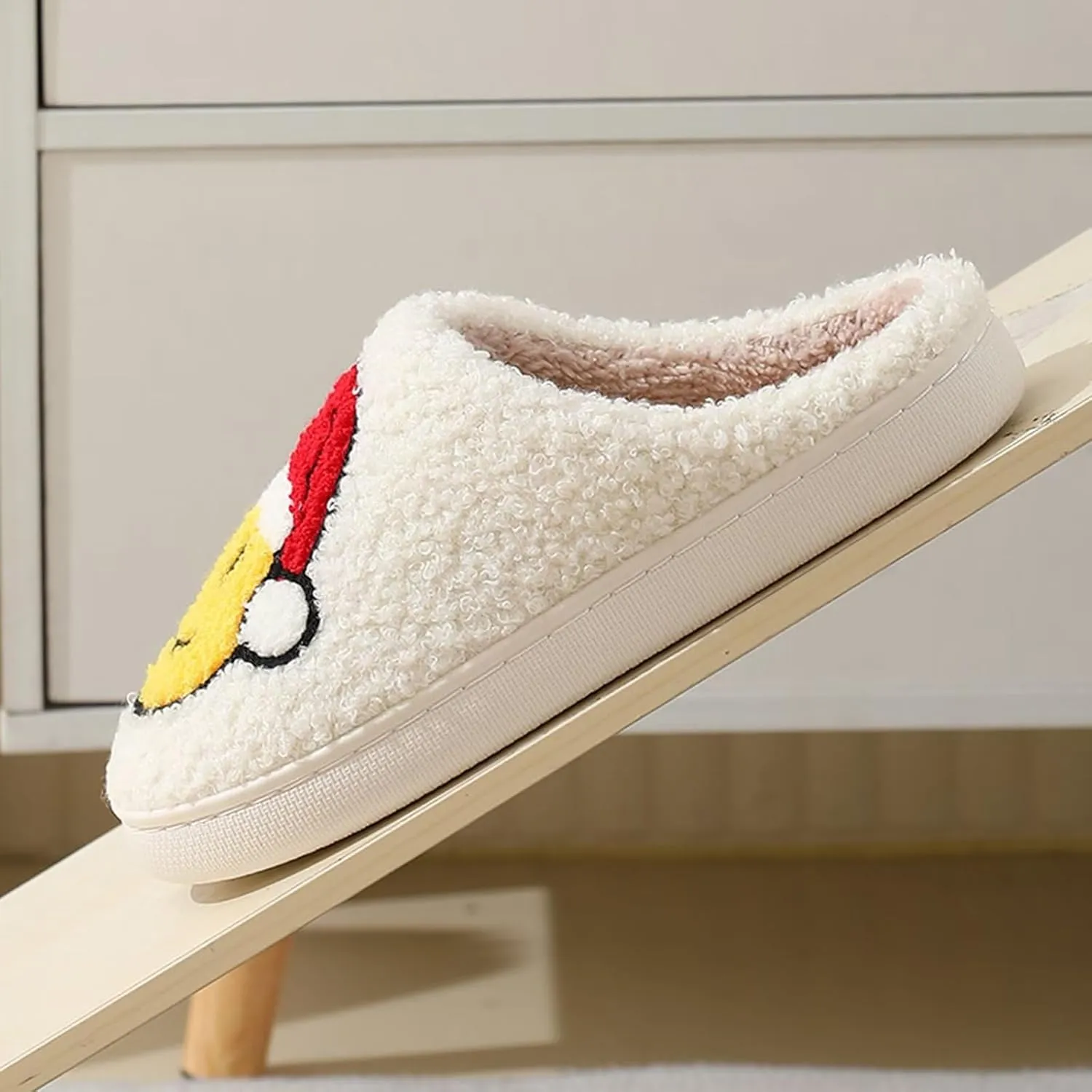 Fuzzy House Slippers for Women Smiley Face - Christmas Cozy Memory Foam Woman Slipper Indoor and Outdoor Winter Bedroom Shoes