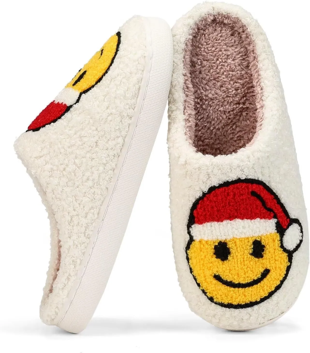 Fuzzy House Slippers for Women Smiley Face - Christmas Cozy Memory Foam Woman Slipper Indoor and Outdoor Winter Bedroom Shoes