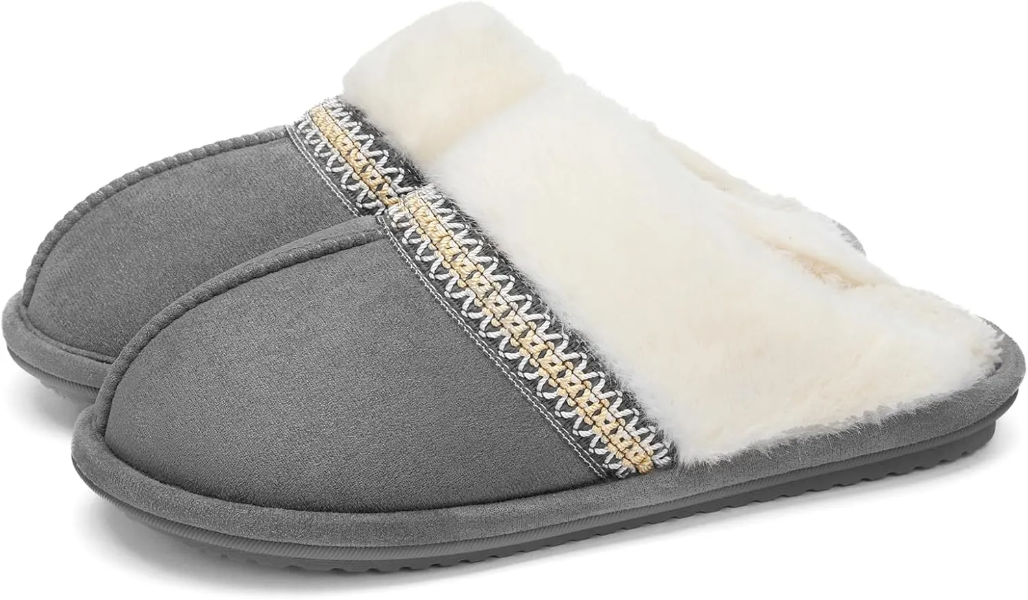 Fuzzy Slippers for Women with Memory Foam Warm Winter Suede House Slippers Indoor Outdoor Gifts For Women Faux Fur Anti-Skid