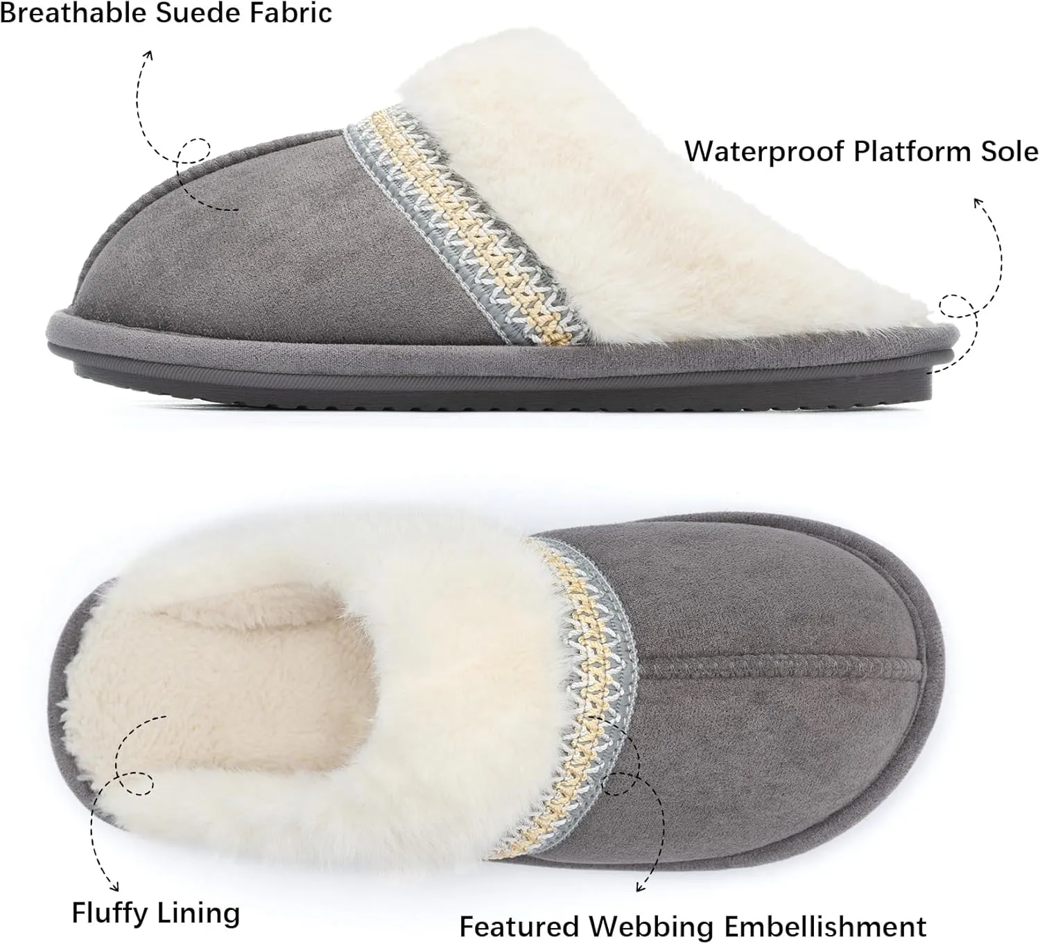 Fuzzy Slippers for Women with Memory Foam Warm Winter Suede House Slippers Indoor Outdoor Gifts For Women Faux Fur Anti-Skid