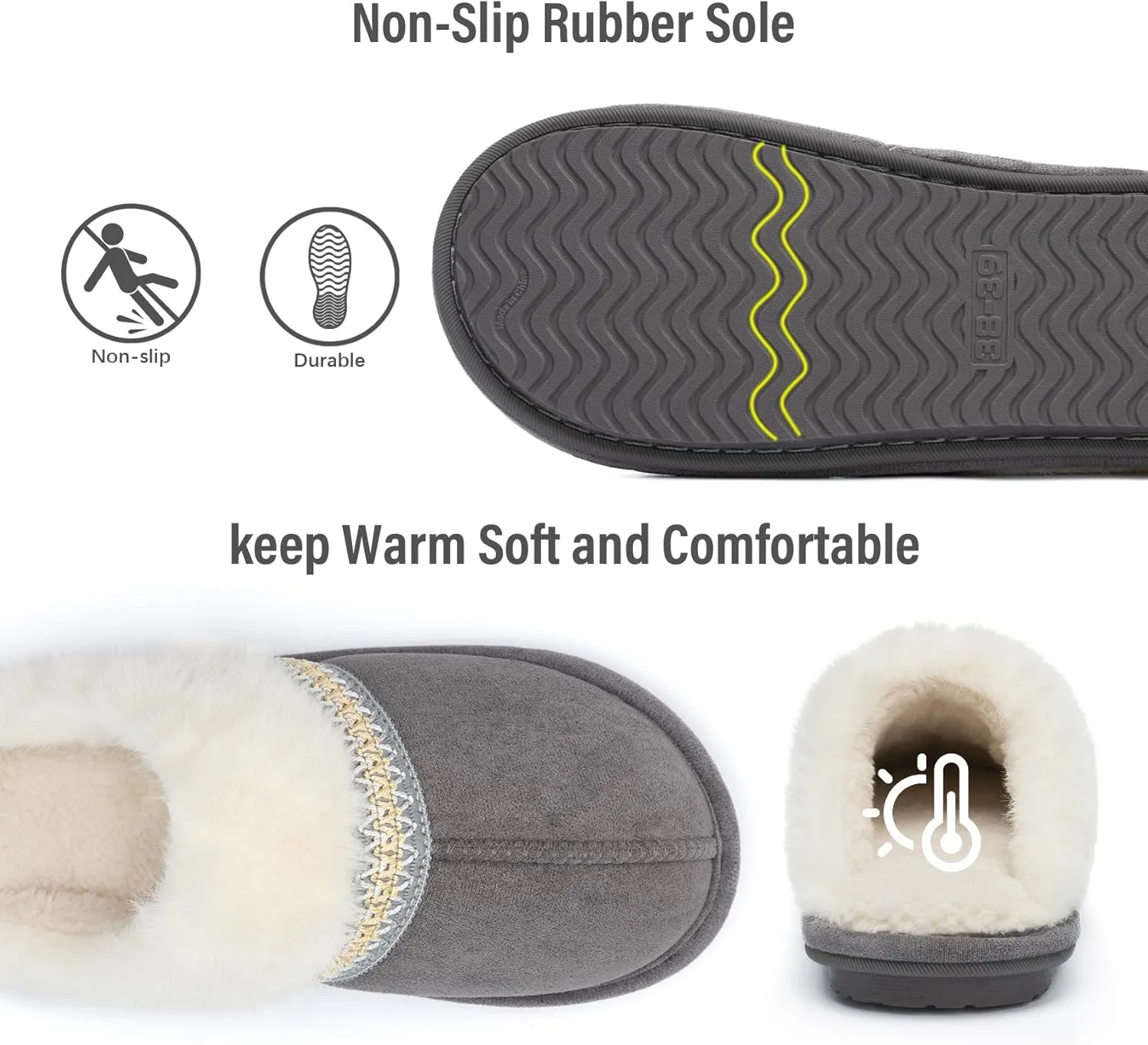 Fuzzy Slippers for Women with Memory Foam Warm Winter Suede House Slippers Indoor Outdoor Gifts For Women Faux Fur Anti-Skid