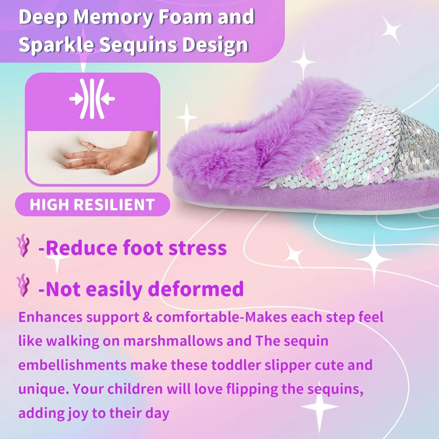 Girls Plush Sequin Slippers With Sleep Mask, Cute Faux Fur Slip-on Shoes Memory Foam House Shoes for Girls Bedroom Slippers