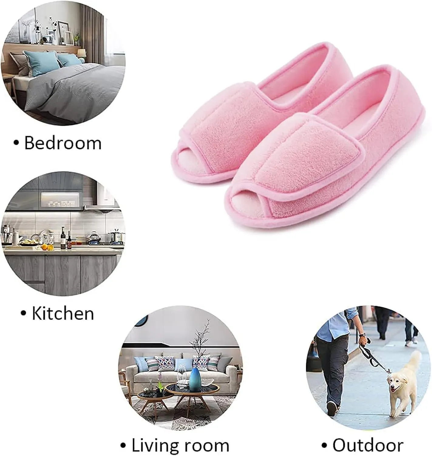 Git-up Diabetic Slippers for Women Memory Foam Arthritis Edema Adjustable Open Toe Swollen Feet Slippers Bedroom House Indoor Outdoor Shoes with Rubber Sole