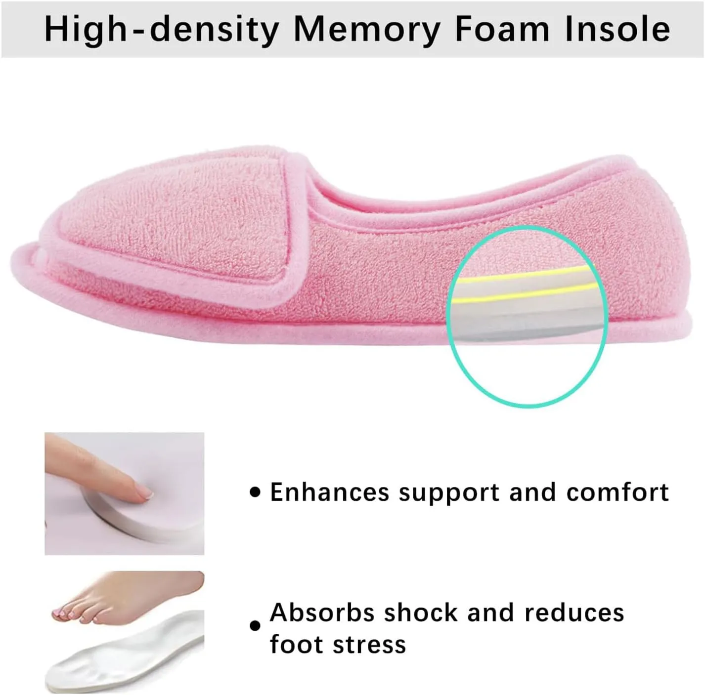 Git-up Diabetic Slippers for Women Memory Foam Arthritis Edema Adjustable Open Toe Swollen Feet Slippers Bedroom House Indoor Outdoor Shoes with Rubber Sole