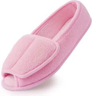 Git-up Diabetic Slippers for Women Memory Foam Arthritis Edema Adjustable Open Toe Swollen Feet Slippers Bedroom House Indoor Outdoor Shoes with Rubber Sole