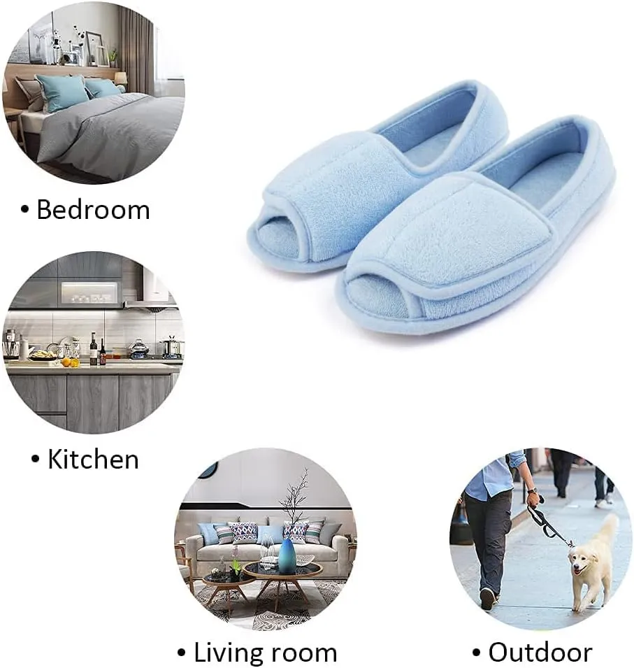 Git-up Women Diabetic Slippers/W Arthritis Edema Adjustable Closure Memory Foam House Shoes Open Toe Extra Wide
