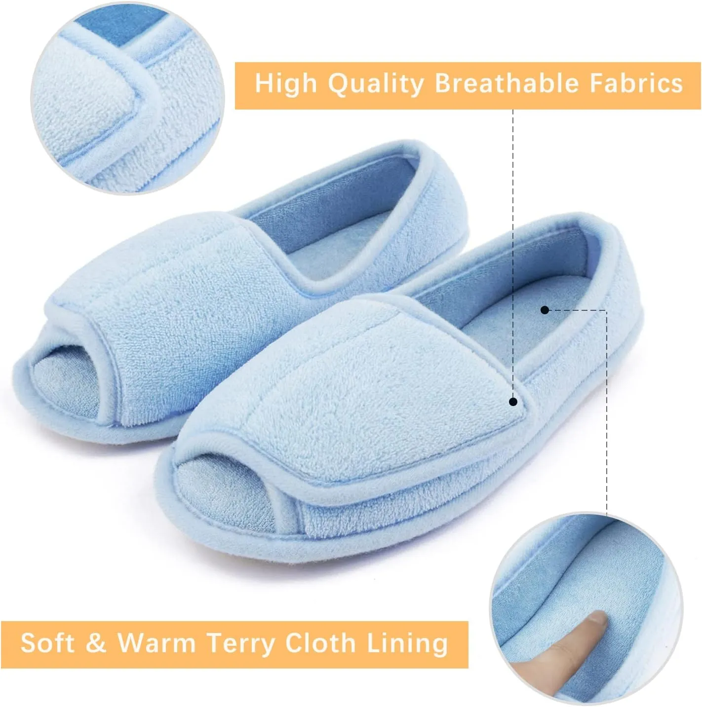Git-up Women Diabetic Slippers/W Arthritis Edema Adjustable Closure Memory Foam House Shoes Open Toe Extra Wide